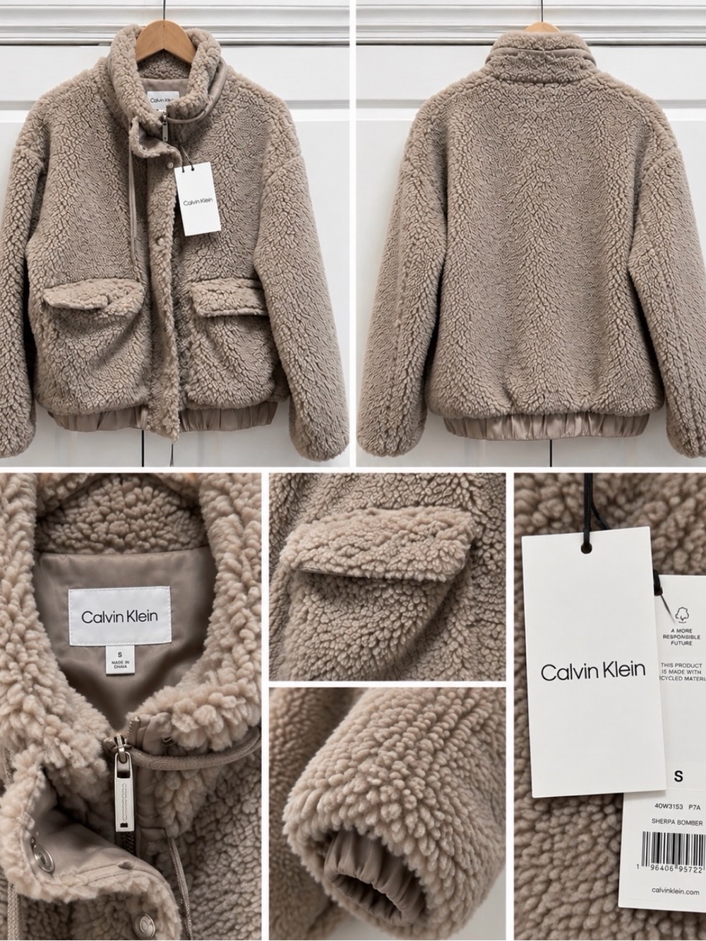 Calvin Klein Jeans Taupe Plush Sherpa Puffer Jacket 🧥 size L women’s new